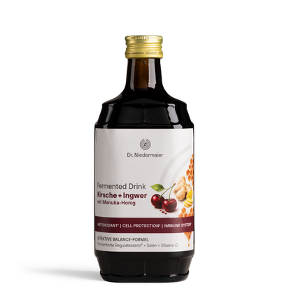 Flasche Fermented Drink Kirsche + Ingwer mit Manuka-Honig von Dr. Niedermaier