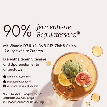90 % fermentierte Regulatenessenz® mit Vitamin D3, K2, B6, B12, Zink und Selen.
